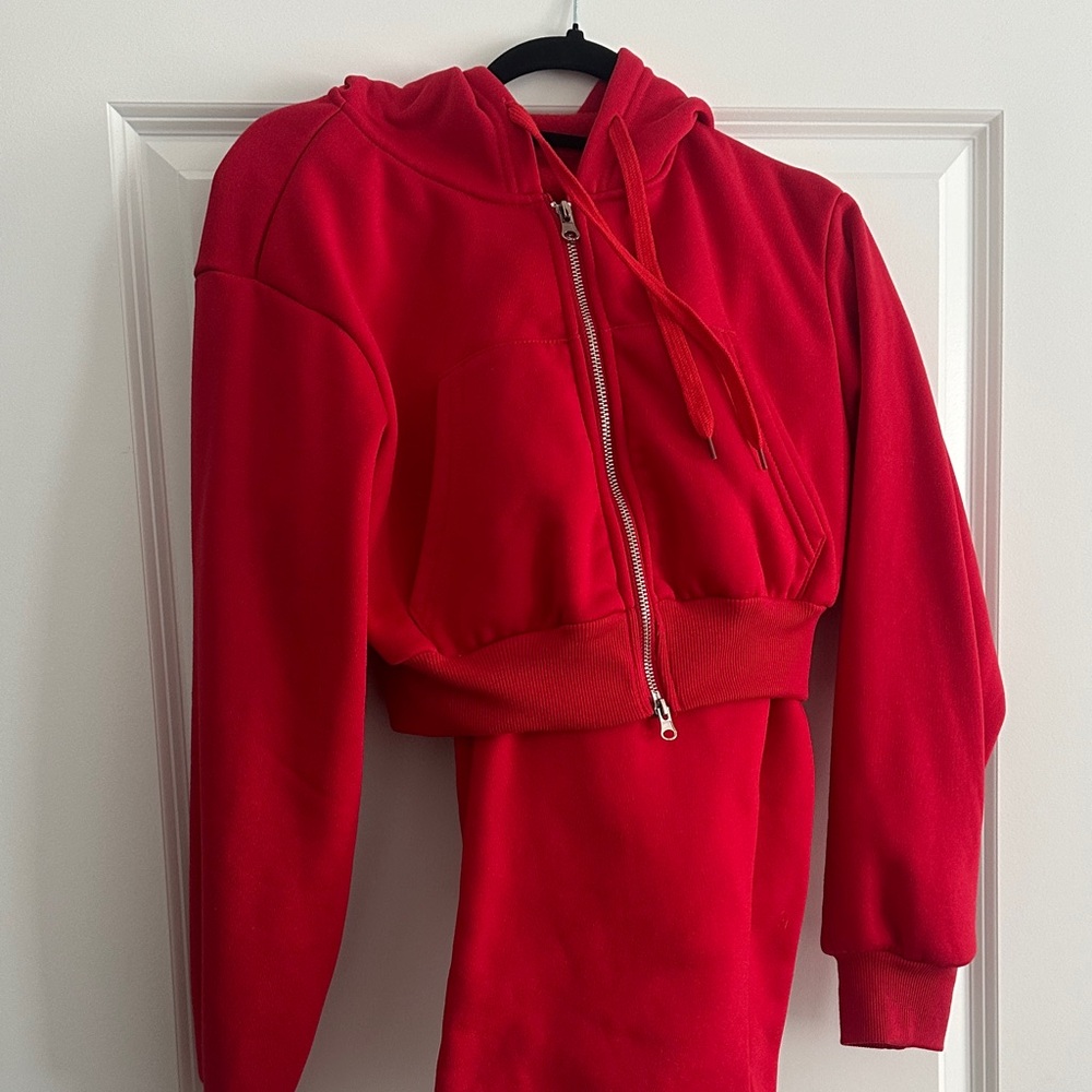 Red Cropped Hoodie